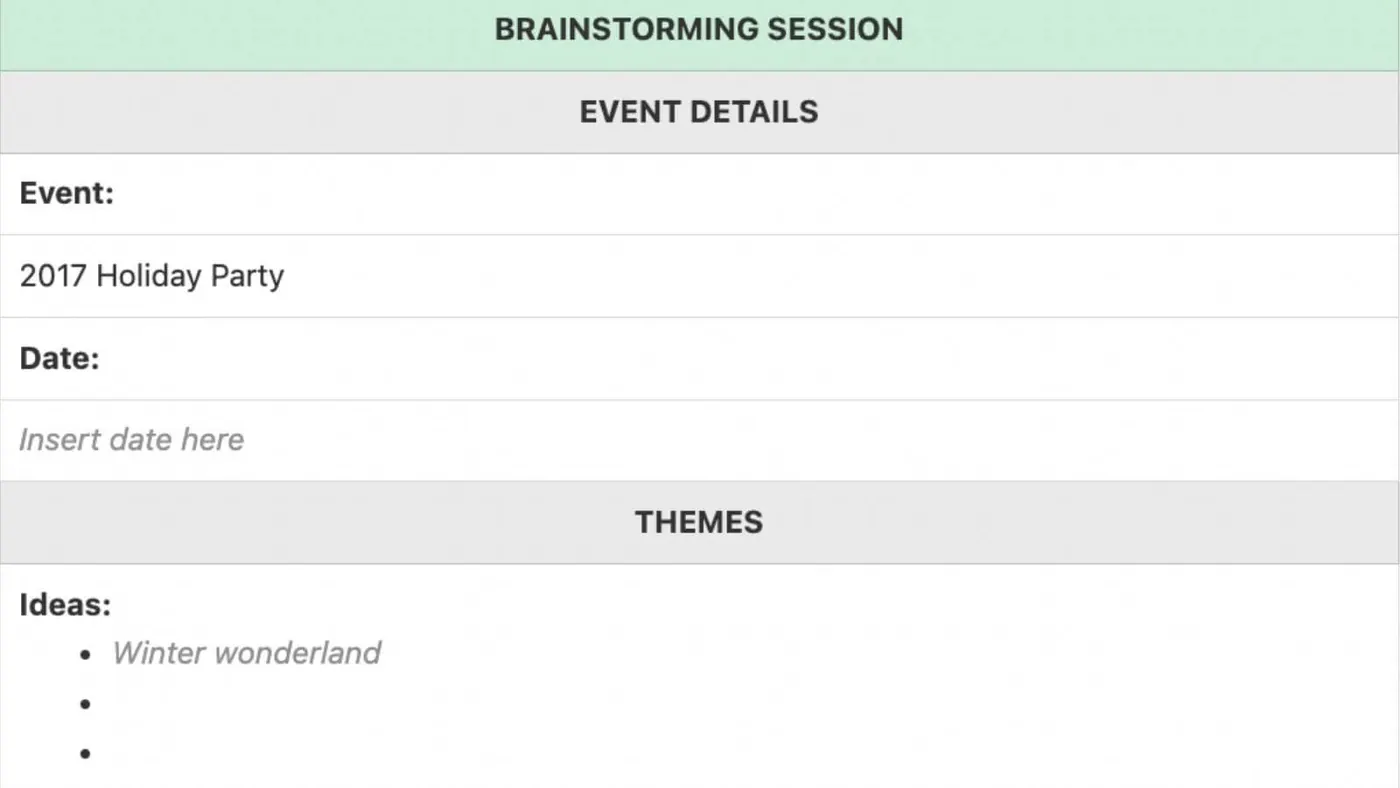 Evernote brainstorming session template