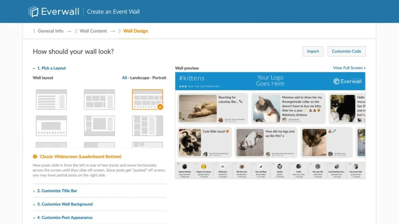 Everwall social wall layout