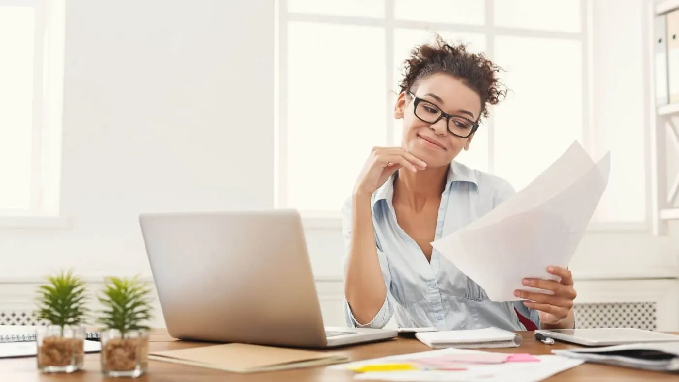 Woman looking at documents