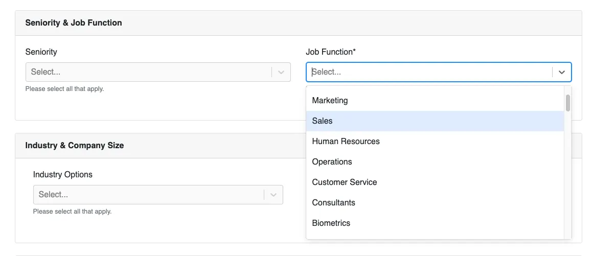 Create target audience with job functions