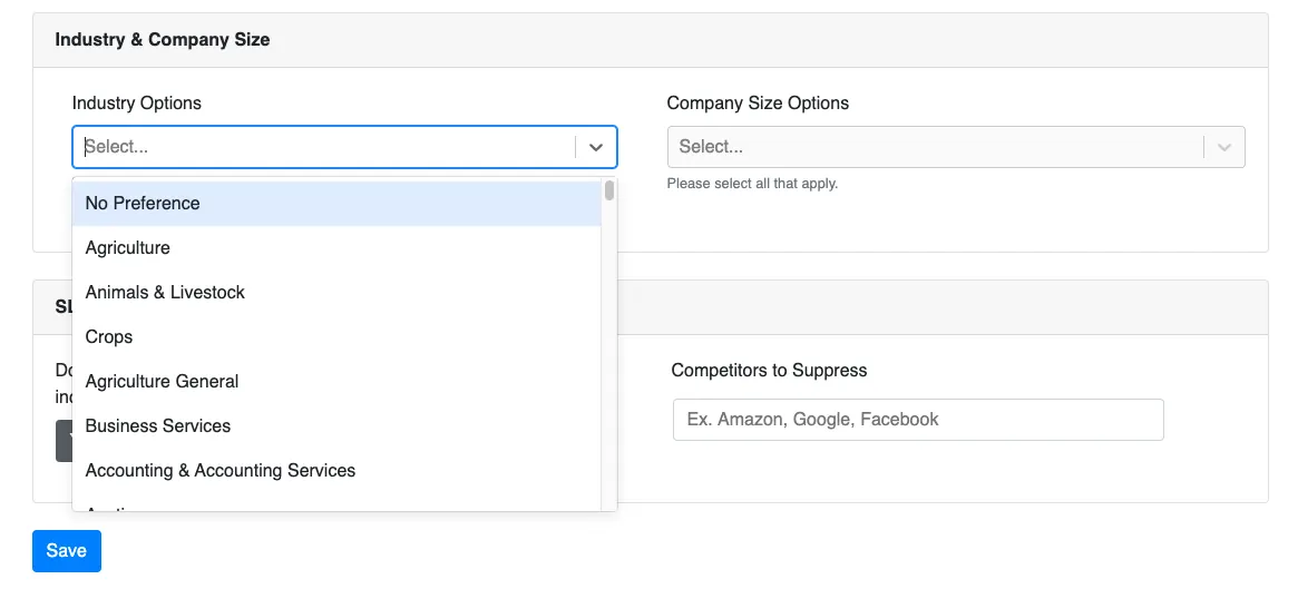 Create your target audience based on industry
