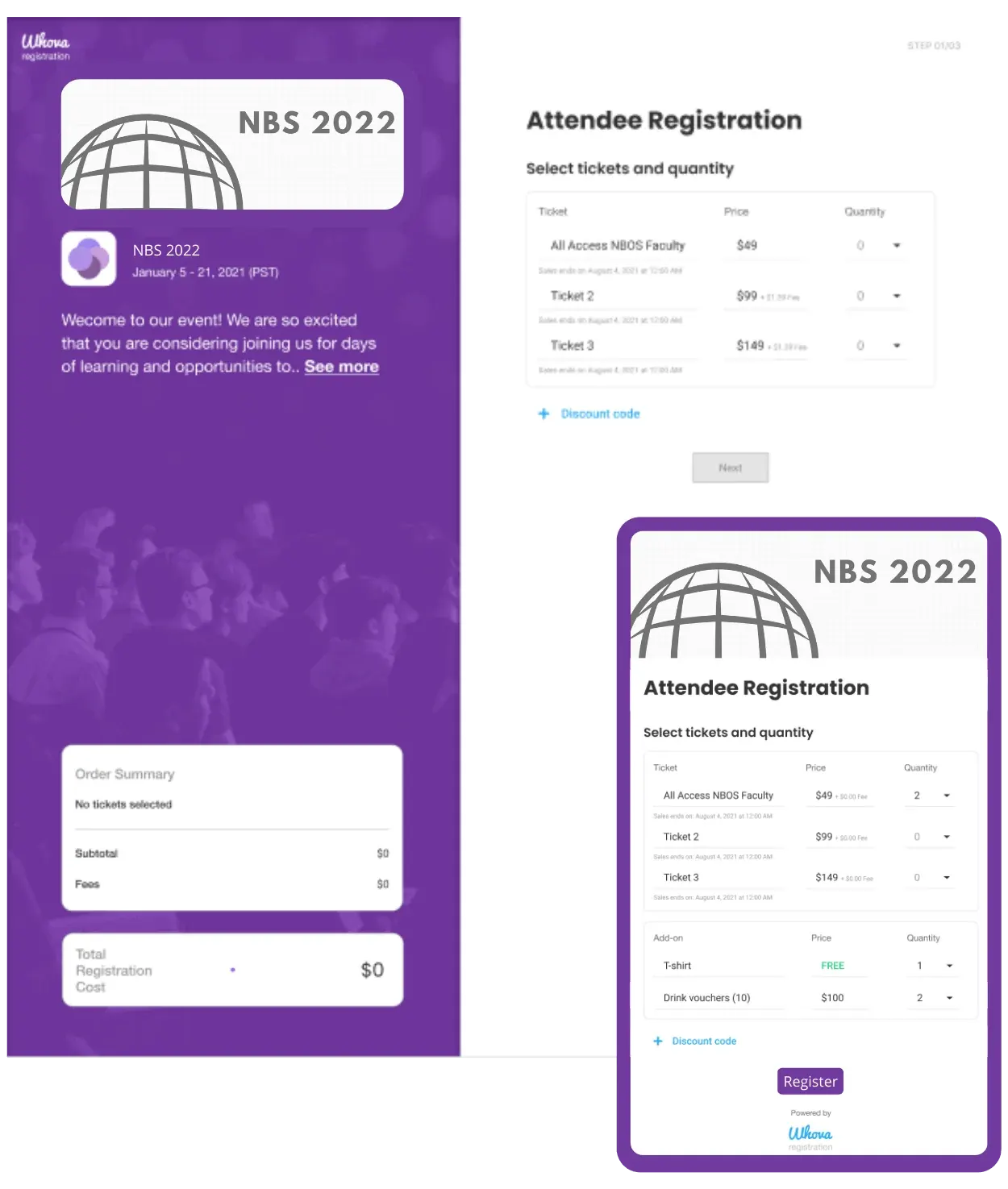 Whova registration form