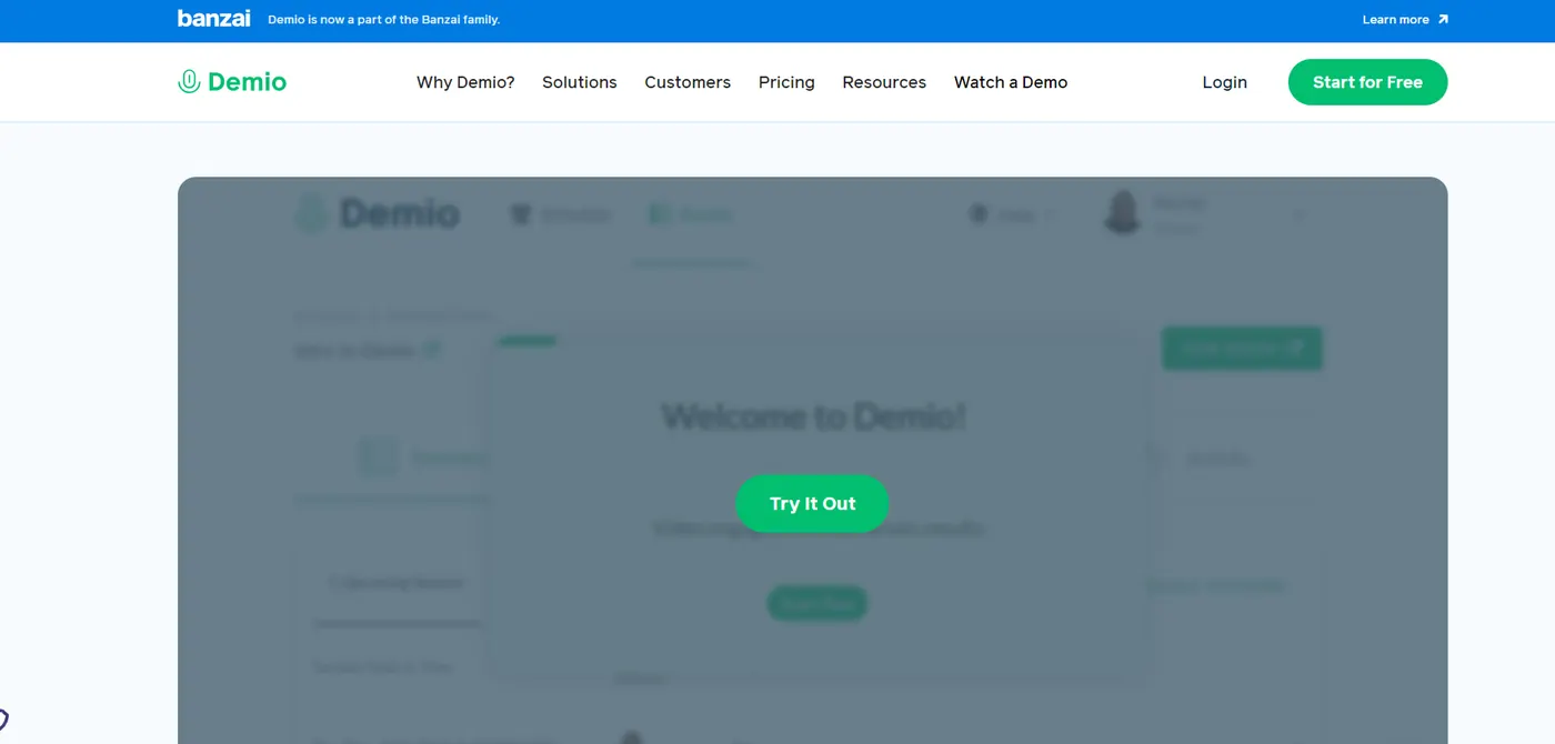 Grayed out webpage with a green "try it out" button for an interactive demo